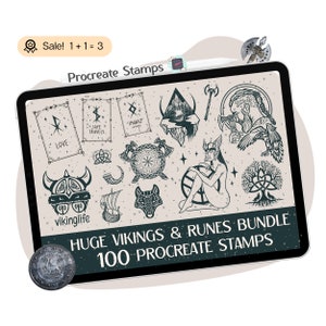 100 Vikings Procreate STAMPS, Runes Procreate STAMPS, Viking runes, Viking BRUSHES, Runes Stamps, Tree of life Stamps, Doodle Tattoo
