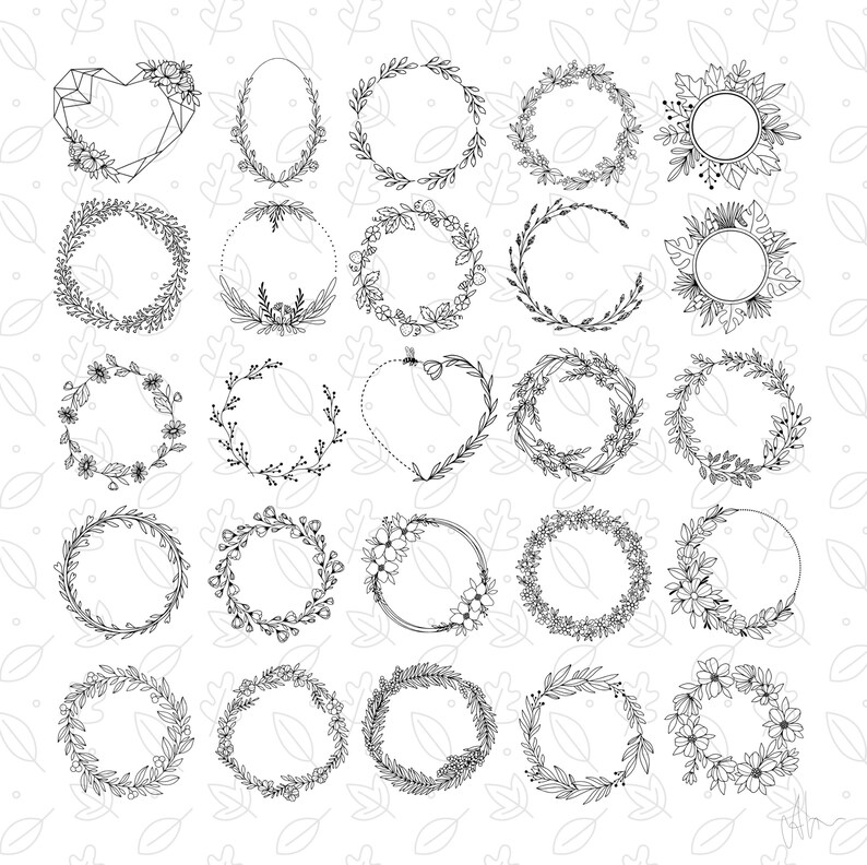 Floral Wreath SVG Bundle, 110 Designs, Circle, Heart, Wedding (SVG, PNG ...