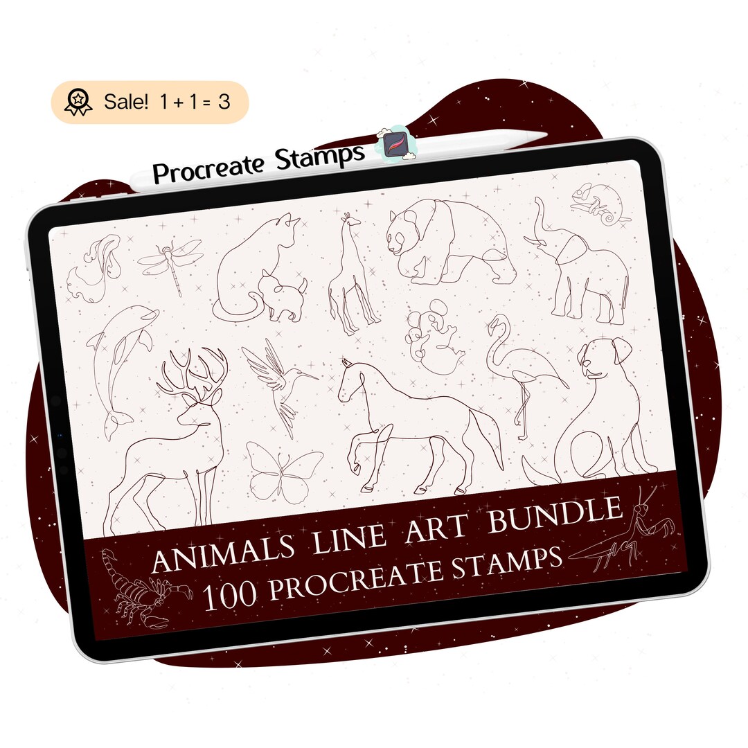 100 Line Art Animals Procreate Stamps, Tattoo Brushes (2.brushset File ...