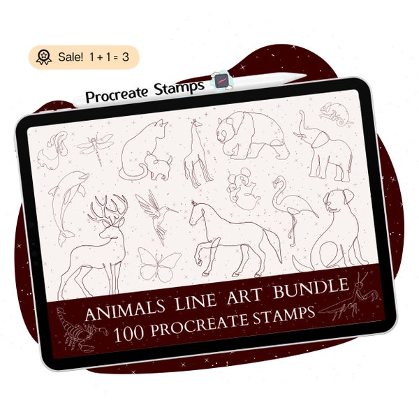 100 Line art Animals Procreate STAMPS, Animals Procreate STAMPS, Line drawing, Line art BRUSHES, Animals Stamps, One line Stamps Tattoo