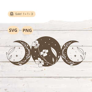 Triple Moon SVG, maan Svg, maanfase SVG, sterren SVG, Wildflower SVG, mystieke SVG, hemelse SVG, Triple Moon SVG, clipart, tattoo, shirt