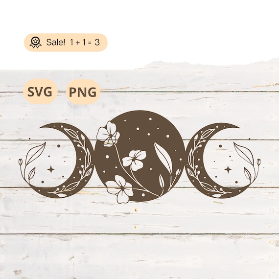 Triple Moon SVG, Moon Svg, Moon phase svg, Stars svg, Wildflower svg, Mystical svg, Celestial Svg, Triple Moon Svg, Clipart, Tattoo, Shirt
