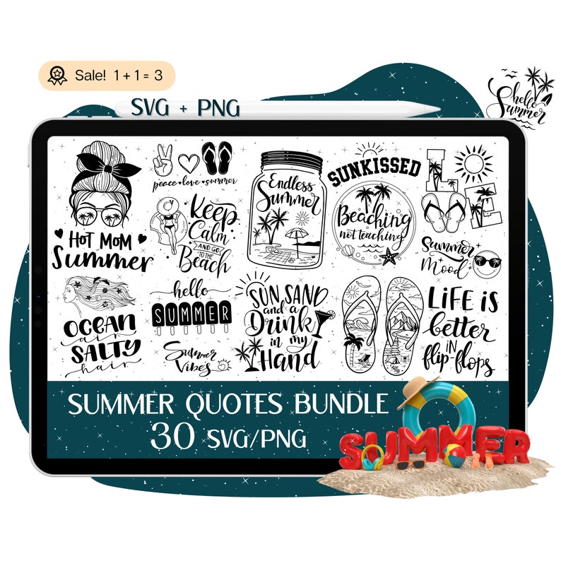 Summer Quotes SVG Bundle, Beach Vibes, Cricut Cut File (PNG) - Etsy