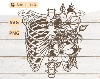 Blumenskelett SVG, Wildblumen Rippen PNG, Tattoo Clipart (Schnittdatei)