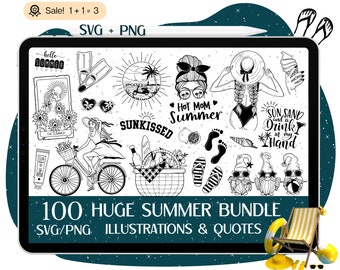 100 Hello Summer SVG Bundle, Summer SVG, Summer Quotes, Summer Vibes SVG, Palm tree svg, Sun svg, Beach cut file, Png Cricut