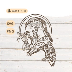 Viking and Raven SVG PNG, Viking svg, Celtic SVG, Viking Shirt, Raven svg, Warriors svg, Viking Tattoo, Viking cut file, Png, Clipart, Shirt