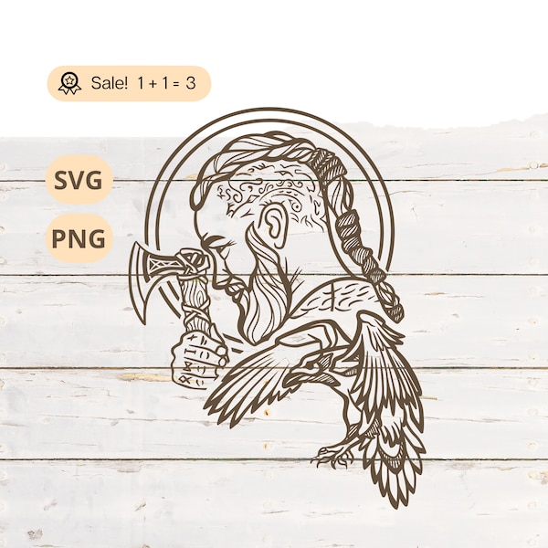 Viking et corbeau SVG PNG, svg Viking, SVG celtique, chemise Viking, corbeau svg, svg guerriers, tatouage Viking, fichier coupe Viking, Png, clipart, chemise