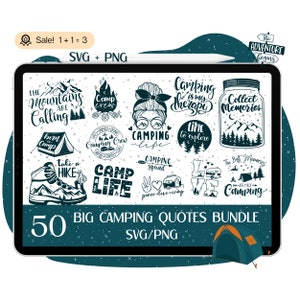 50 Camping Zitate SVG Bundle, Camper Zitate svg, Camping SVG, Die Berge rufen, Live love Lager svg, PNG Tshirt Clipart