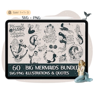 60 kleine Meerjungfrau SVG Bundle, Meerjungfrau SVG, Meerjungfrau SVG, Meerjungfrau-Datei für Cricut, Meerjungfrau Schwanz svg, Meerjungfrau PNG Tshirt Silhouette