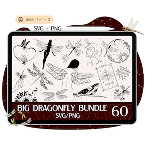 60 große Libelle SVG Bundle, Libelle SVG, Libelle Datei für Cricut, Libellen Mandala, Floral Libelle PNG Tshirt Clipart Silhouette
