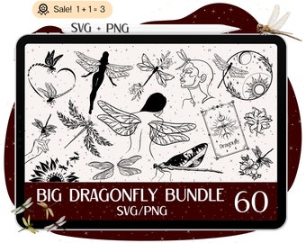 60 Big Dragonfly SVG Bundle, Dragonfly SVG, Dragonfly file for Cricut, Dragonfly mandala, Floral Dragonfly PNG Tshirt Clipart Silhouette