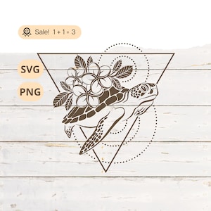 Meeresschildkröte mit tropischen Blumen SVG PNG, Meeresschildkröte svg, Tropische Blumen svg, Schildkröte-Datei für Cricut, Meeresschildkröte Shirt, Tattoo, Clipart