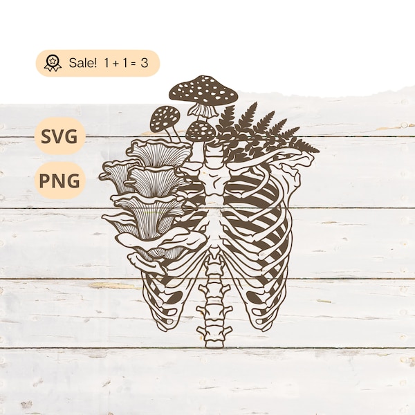 Skeleton with Mushrooms SVG PNG, Skeleton SVG, Mushroom Svg, Halloween svg, Skeleton Mushroom file for Cricut, Clipart, Tattoo, Tshirt