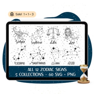 Zodiac SVG Bundle, 60 Zodiac Signs SVG-Datei für Cricut, Zodiac Konstellationen SVG, Horoskop svg, Astrologie svg, Png Clipart, kommerzielle Nutzung