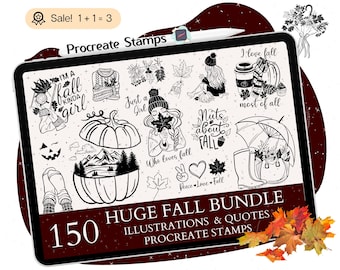 150 Fall Procreate Stamps, Leaves, Quotes (Digital Download)