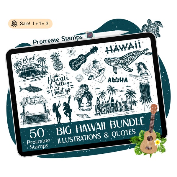 50 Hawaii Procreate STAMPS, Hawaiian Procreate Brushes, Hawaiian Signs, Aloha STAMPS, Hawaiian Tattoo, Procreate doodle, Brush STAMP