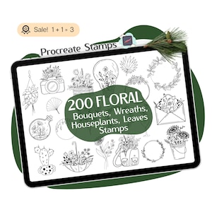 Flower Procreate STAMPS, 200 Floral Procreate STAMPS, Wildflower STAMPS, Floral Wreath Procreate Brush, Botanical Clipart, Procreate tattoo