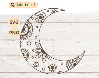 Boho Moon SVG, Celestial Clipart, Mystical Tattoo Design (PNG)