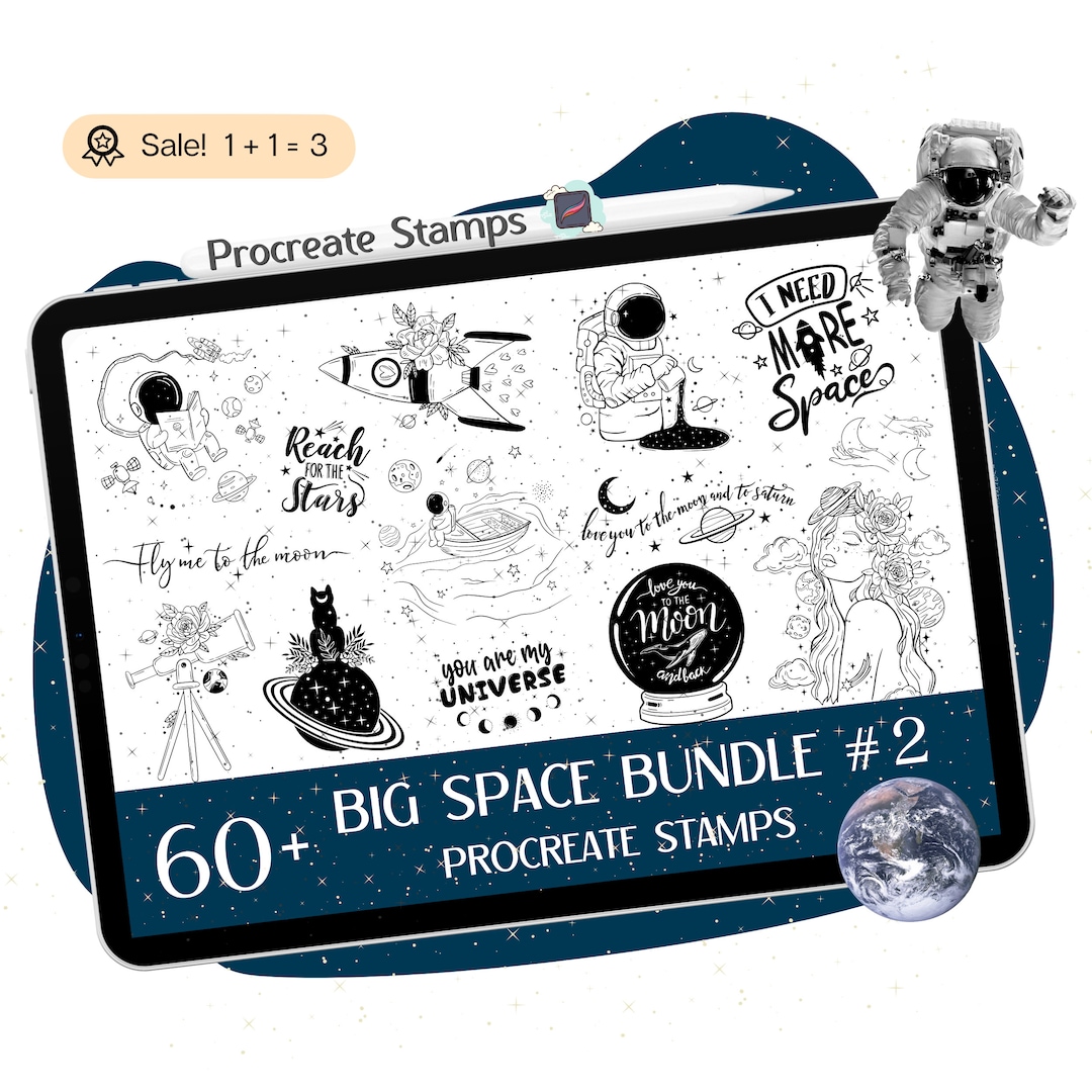 Space Pro Create 60+ Space Procreate Stamps, Celestial, Galaxy, Planet Doodles (digital ...