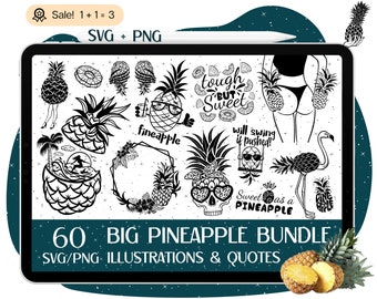 60 Juicy Pineapple SVG Bundle, Pineapple SVG, Pineapple Quotes svg, Pineapple File for Cricut, Monogram Frames svg, Summer svg, PNG Tshirt