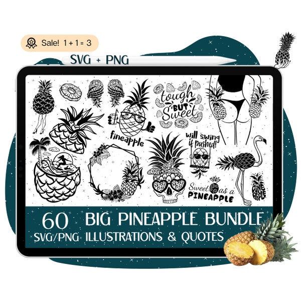 60 Juicy Pineapple SVG Bundle, Ananas SVG, Ananas Zitate SVG, Ananas Datei für Cricut, Monogramm Rahmen SVG, Sommer SVG, PNG T-Shirt