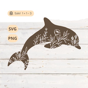 Dauphin avec fleurs sauvages SVG PNG, Dauphin Svg, fleurs sauvages Svg, océan svg, svg nautique, fleurs sauvages dauphin tatouage, Png, Clipart, chemise