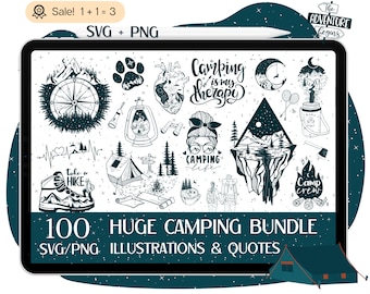 100 Happy Camper SVG Bundle, Camping SVG, Camper svg, Camping Quotes, Camp file for Cricut, Camp svg, Hiking svg, Lake life svg, PNG, Tshirt