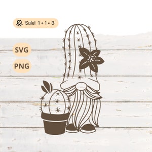 Cactus Gnome SVG PNG, Gnomo SVG, Cactus svg, Suculenta Svg, Planta svg, Archivo de gnomo para Cricut, Camisa de gnomo, Tatuaje, Archivo de corte, Png, Imágenes prediseñadas