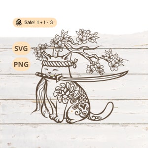 Samurai-Katze SVG PNG, Katzen-Svg, Japanisches Design