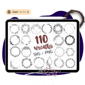 Lot couronne de fleurs SVG, 110 couronnes de SVG, cercle SVG, fichier de coupe coeur couronne de Laurier pour Cricut, couronne de mariage, monogramme Svg cercle cadre Png