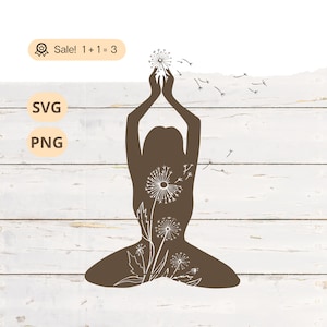 Yoga Pose SVG PNG, Yoga Svg, Meditation SVG, Relax svg, Namaste svg, Blowing Dandelion svg, Yoga Shirt Tattoo Cut file Clipart Silhouette