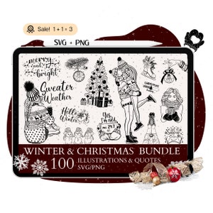 Pacote SVG 100 Winter Wonderland, Winter SVG, Winter Quotes, Christmas Svg, Merry Christmas Tree Svg, Snowflake Svg, Snowman Svg PNG Cricut