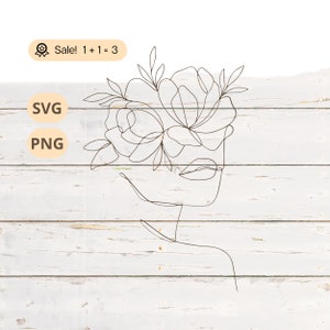 Line Art Woman Face SVG PNG, One Line Woman Svg, Line Art Flowers Svg, Flower Girl SVG, Floral Woman Svg, Woman Face Svg, Png, Tattoo, Shirt