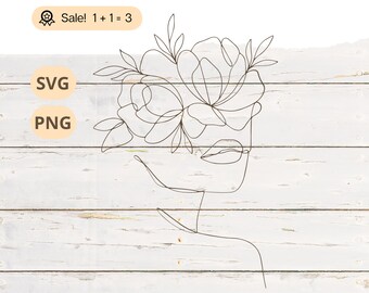 Floral Line Art Woman Face SVG, PNG