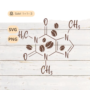 Molécule de caféine PNG SVG, café SVG, caféine Svg, grain de café Svg, tasse à café Svg, tasse à café svg, Clipart café, Png, tatouage, chemise