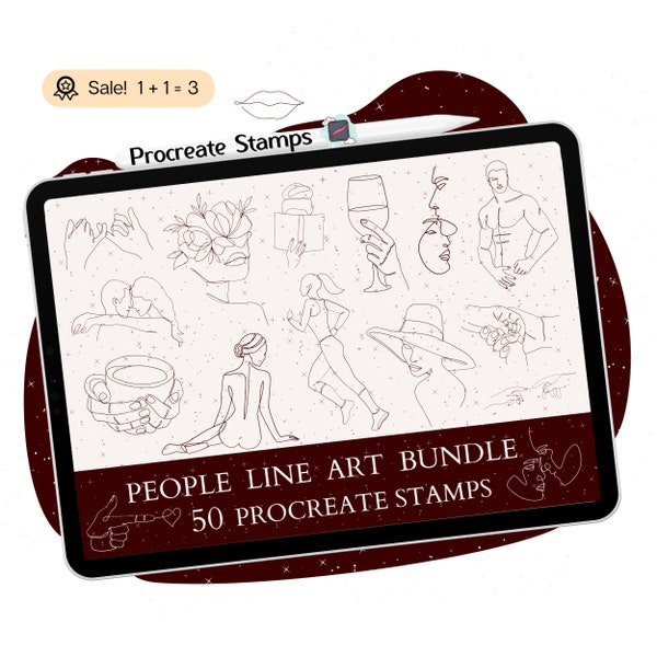 50 Line art People Procreate STAMPS, People Procreate STAMPS, Line drawing, Line art BRUSHES, People Stamps, Woman One line Stamps Tattoo