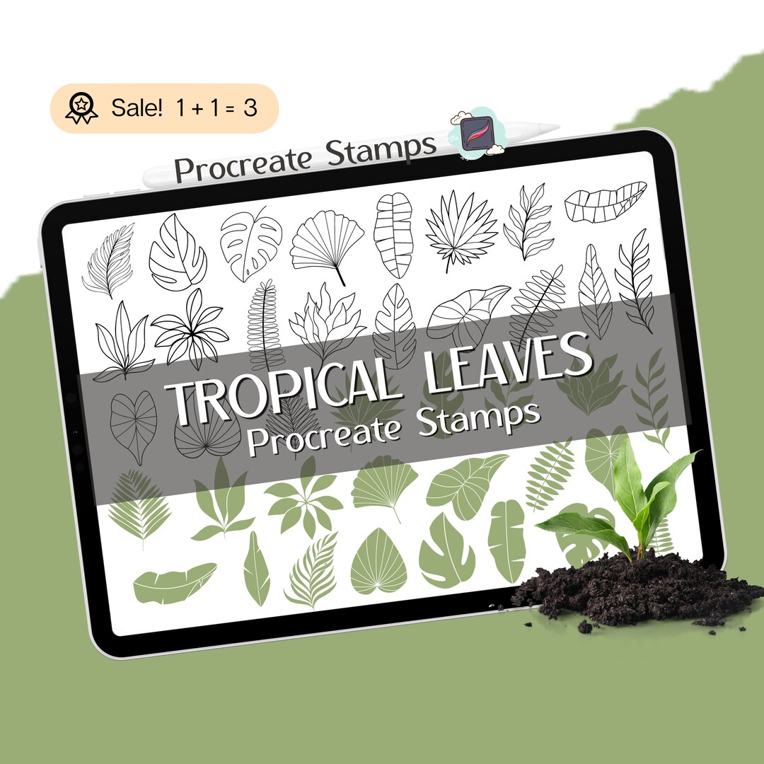 Tropical Leaves Procreate Stamps, Jungle Floral Stamp Brush (digital ...