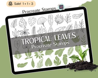Tropical Leaves Procreate Stamps, Jungle Floral Stamp Brush (Digital Download)