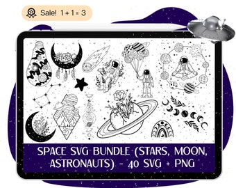 Outer Space SVG Bundle, 40 Space SVG, Stars File for Cricut, Celestial SVG, Astronaut cut file, Phase Moon, Clipart Vector cut file png