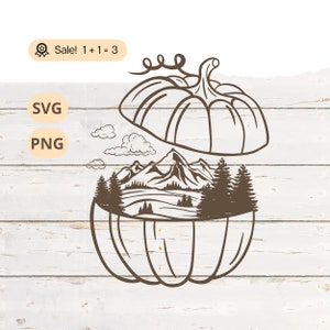 Calabaza con paisaje de montaña SVG PNG, Calabaza SVG, Paisaje de montaña svg, Otoño svg, Otoño svg, Calabaza Png, Tatuaje, Clipart, Camisa