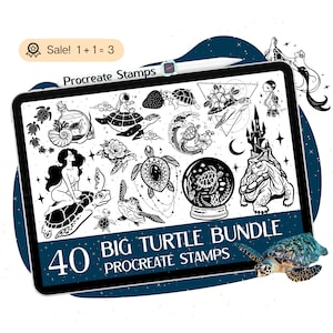 40 Sea turtle Procreate STAMPS, Turtle Procreate Brushes, Turtle STAMPS, Beach Stamps, Turtle BRUSHES, Sea turtle Stamps, Doodle Tattoo