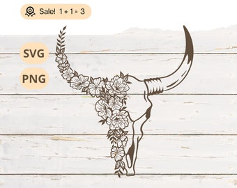 Flower Bull Skull SVG PNG, Bull Skull svg, Cow Skull svg, Skull svg, Skeleton SVG, Floral Skull svg, Bull Skull Tattoo, Png, Clipart, Shirt