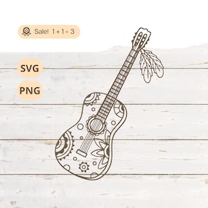 Akoestische gitaar SVG PNG, elektrische gitaar SVG, Boho Svg, countrymuziek Svg, snaarinstrument, gitaar Svg, Tattoo, gesneden bestand, clipart