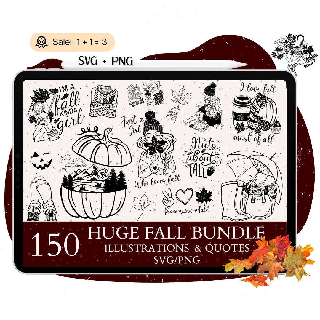 Fall SVG Bundle, Autumn Leaves, Quotes, Sign Designs (SVG, PNG) - Etsy