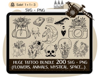 Tattoo SVG-bundel enorm, 200 tattoo ontwerp SVG, tijdelijke tattoo vrouwen, tattoo SVG-bundel, doodle gesneden bestand voor Cricut, commercieel gebruik