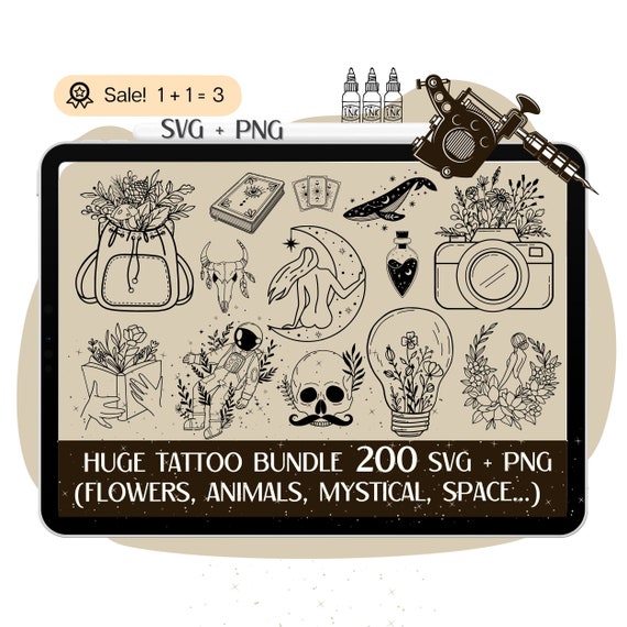 Tattoo SVG Bundle Huge, 200 Tattoo Design SVG, Temporary Tattoo women, Tattoo SVG Bundle, Doodle Cut file for Cricut, Commercial use