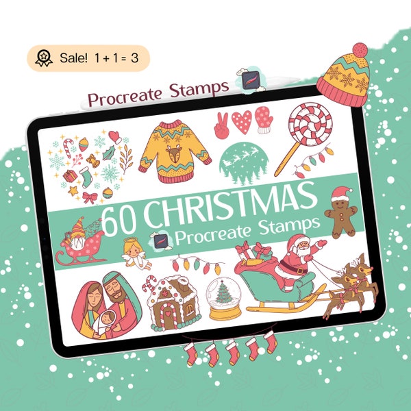 100 Weihnachts-Procreate-STEMPEL, X-mas-Procreate-STEMPEL, Procreate-Doodle, Frohe Weihnachten, lustige Weihnachten, Procreate-Pinsel für kommerzielle Nutzung