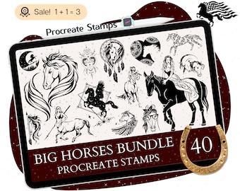 40 Horse Procreate STAMPS, Horse Procreate BRUSHES, Equestrian STAMPS, Horse Clipart, Horseshoe brushes, Horse Tattoo Doodle Commercial use