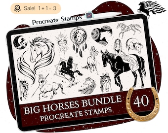 40 tampons de procréation de cheval, brosses de procréation de cheval, tampons équestres, clipart cheval, brosses de fer à cheval, utilisation commerciale de doodle de tatouage de cheval