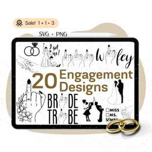 Bundle SVG fiançailles, fichier SVG de doigt de mariage pour Cricut, bague de fiançailles SVG, Svg de doigt fiançailles, Svg de fête de la mariée, Clipart Png Cricut